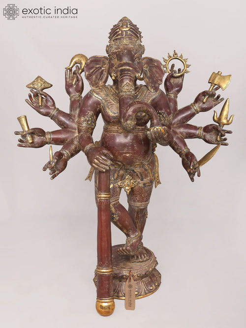 Danda Ganapati Eight-Armed Dancing Ganesha Brass Statue