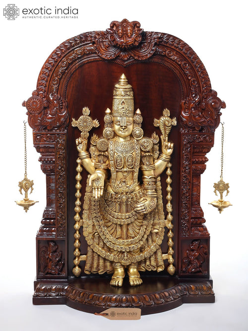 Bhagawan Venkateshwara Balaji Brass and Wood Statue