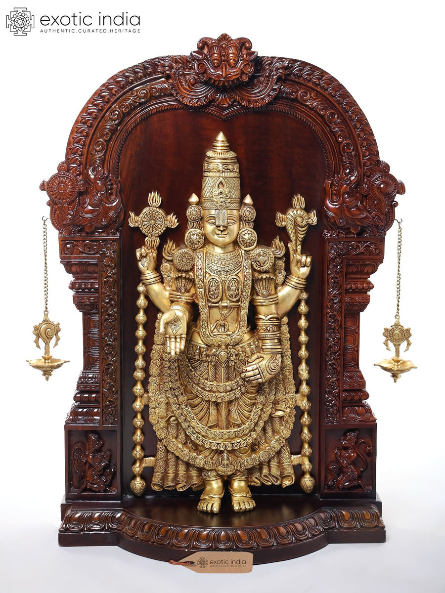 Bhagawan Venkateshwara Balaji Brass and Wood Statue