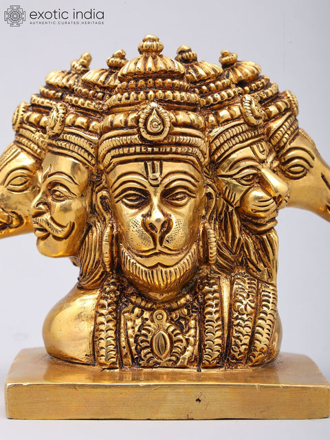 5" Small Panchamukhi Hanuman Bust | Brass Statue