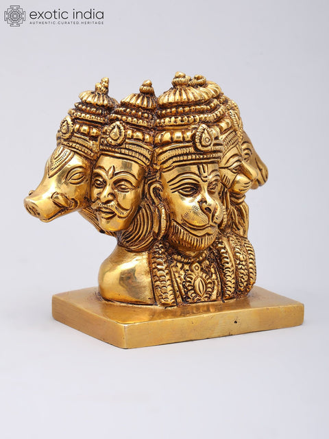 5" Small Panchamukhi Hanuman Bust | Brass Statue