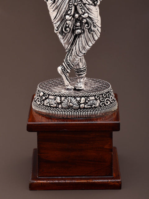 9" Fluting Lord Krishna | Brass Statue on Wood Base