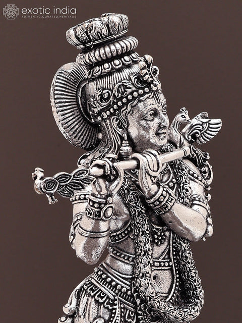 9" Fluting Lord Krishna | Brass Statue on Wood Base