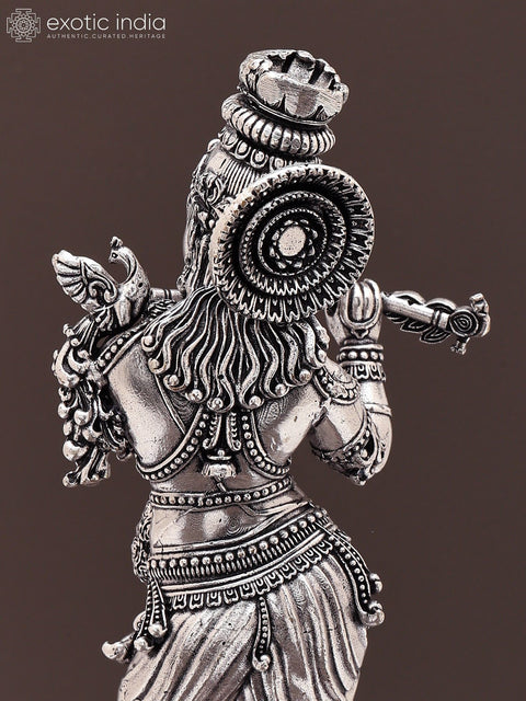9" Fluting Lord Krishna | Brass Statue on Wood Base