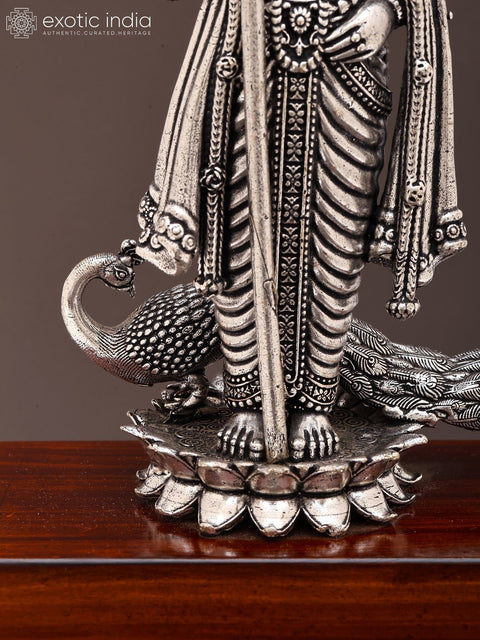 8" Superfine Standing Lord Murugan (Karttikeya) | Silver Plated Brass Statue on Wood Base