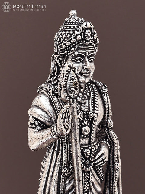 8" Superfine Standing Lord Murugan (Karttikeya) | Silver Plated Brass Statue on Wood Base