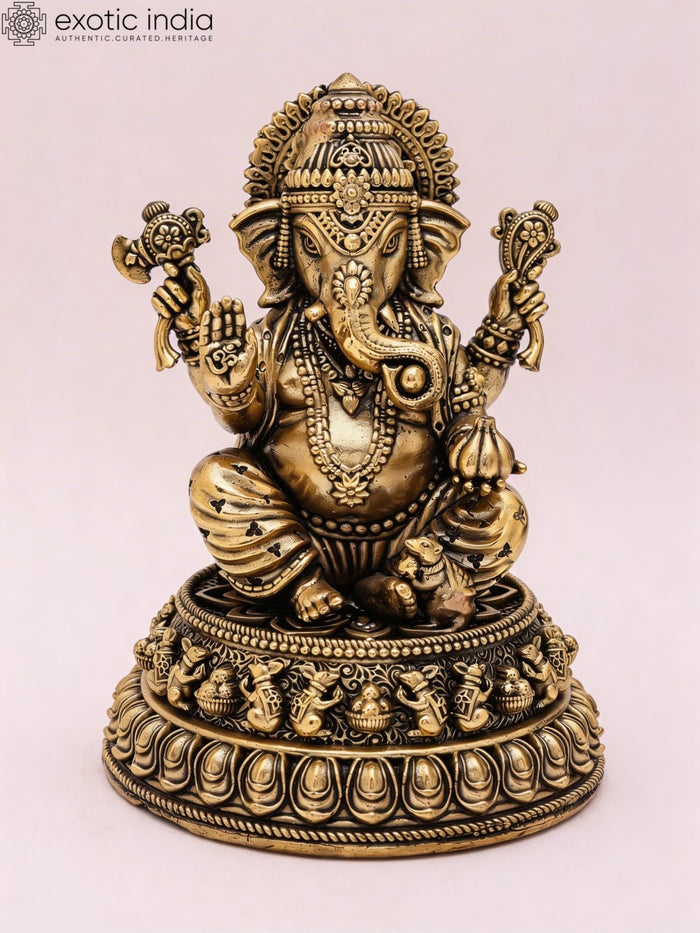 5" Handmade Brass Ganesha Idol for Pooja and Home Decor