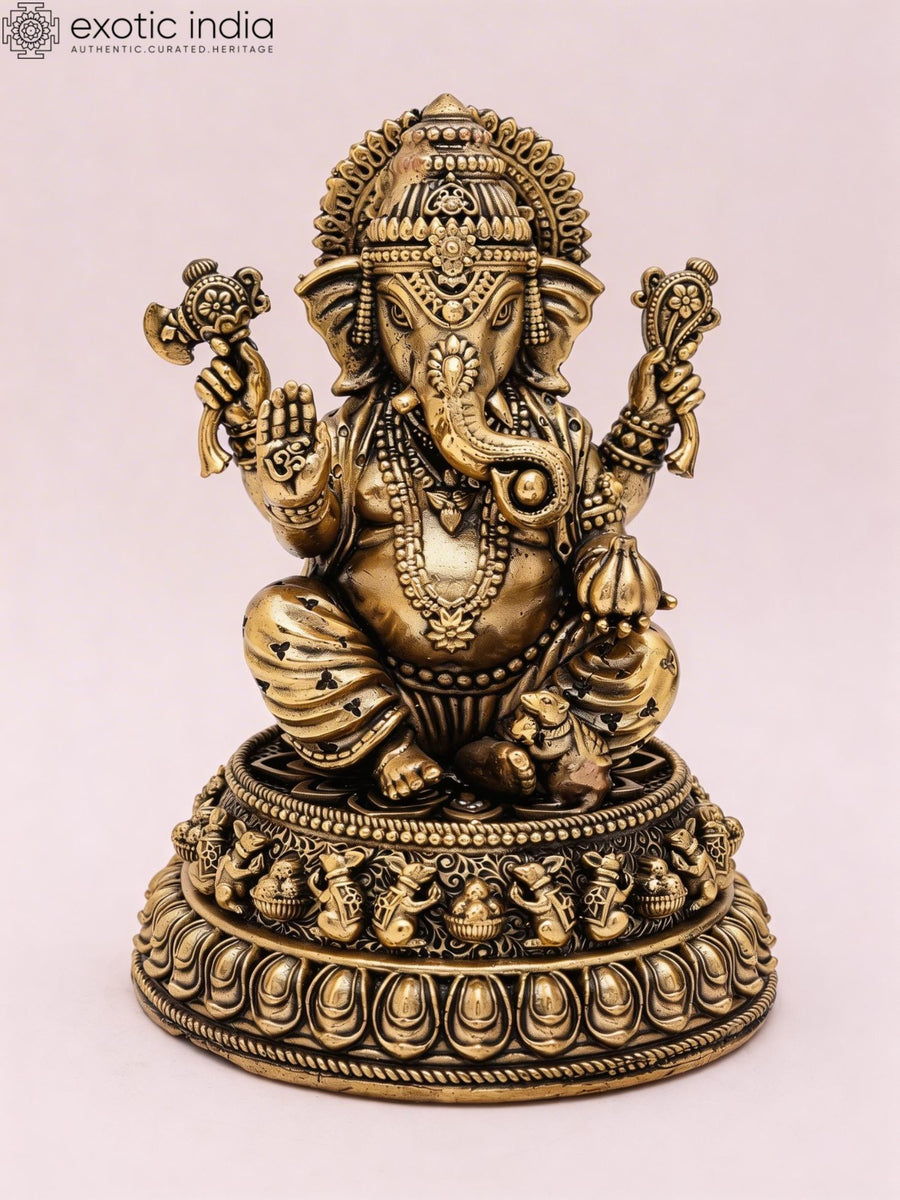 5" Handmade Brass Ganesha Idol for Pooja and Home Decor