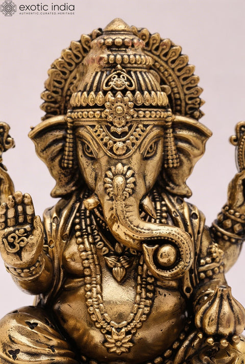 5" Small Superfine Blessing Lord Ganesha | Brass Idol