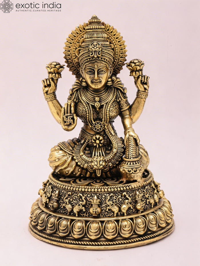 5" Small Superfine Hindu Goddess Lakshmi | Brass Idol