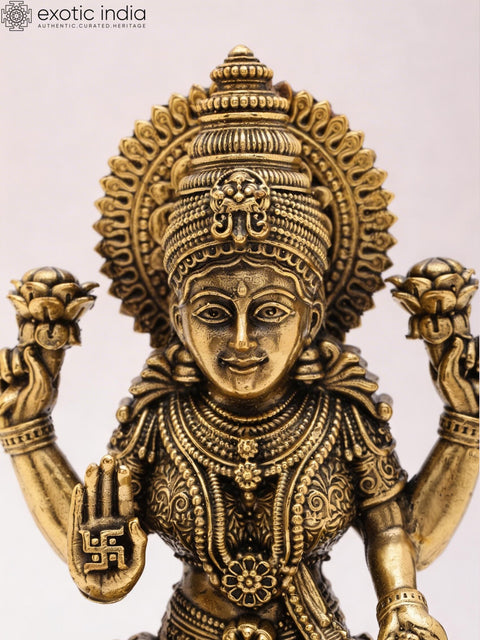5" Small Superfine Hindu Goddess Lakshmi | Brass Idol