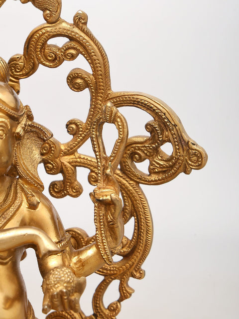 13" Majestic Seated Lord Ganesha with Ornate Prabhavali - Brass Statue