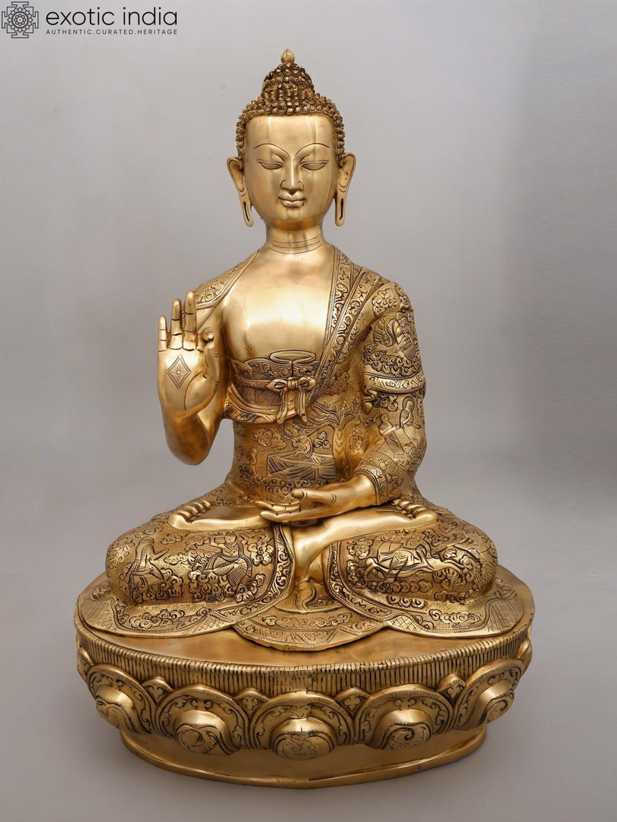 33" Large Buddha Abhaya Mudra Brass Statue for Home Decor
