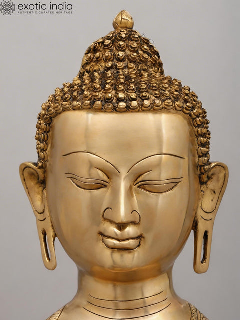 33" Large Buddha Seated in Blessing Gesture (Abhaya Mudra) | Brass Statue