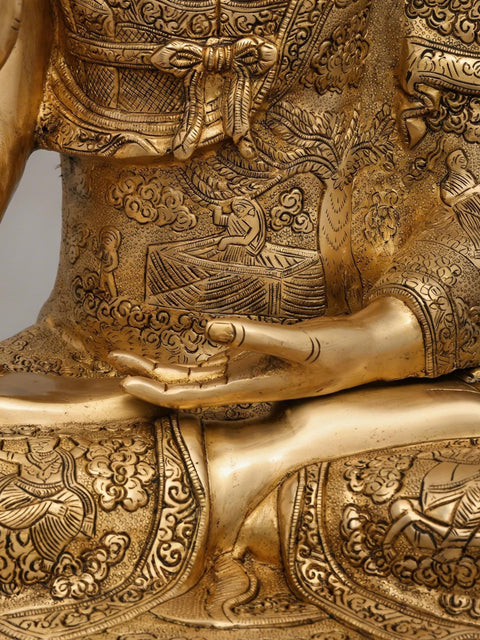 33" Large Buddha Seated in Blessing Gesture (Abhaya Mudra) | Brass Statue