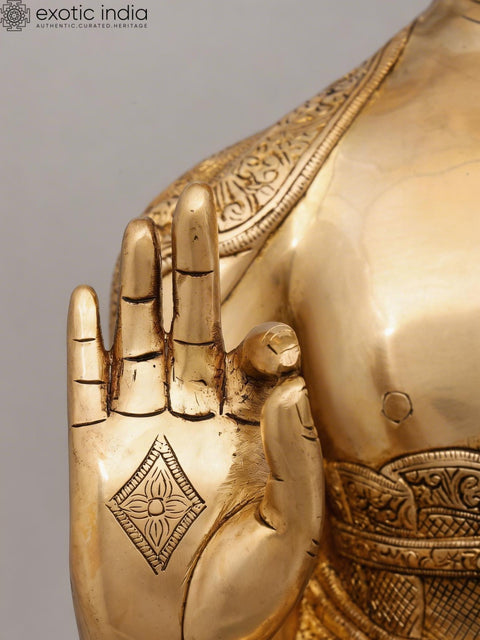 33" Large Buddha Seated in Blessing Gesture (Abhaya Mudra) | Brass Statue