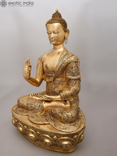 33" Large Buddha Seated in Blessing Gesture (Abhaya Mudra) | Brass Statue