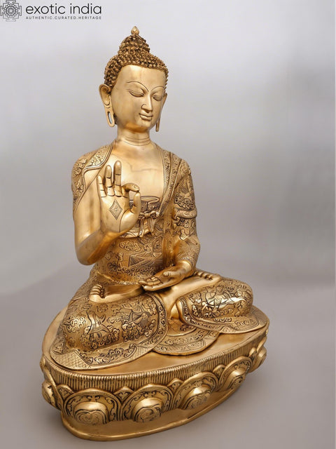 33" Large Buddha Seated in Blessing Gesture (Abhaya Mudra) | Brass Statue