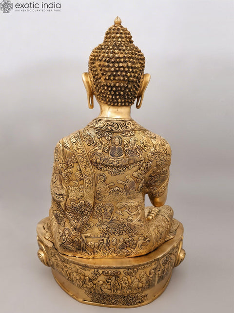 33" Large Buddha Seated in Blessing Gesture (Abhaya Mudra) | Brass Statue
