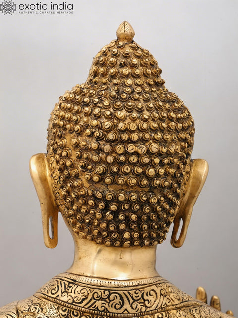 33" Large Buddha Seated in Blessing Gesture (Abhaya Mudra) | Brass Statue