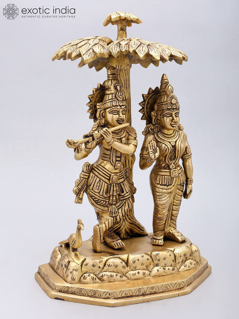 13'' Divine Radha Krishna Standing Under The Tree | Brass Statue