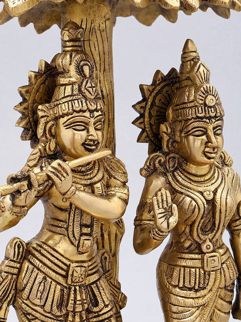 13'' Divine Radha Krishna Standing Under The Tree | Brass Statue