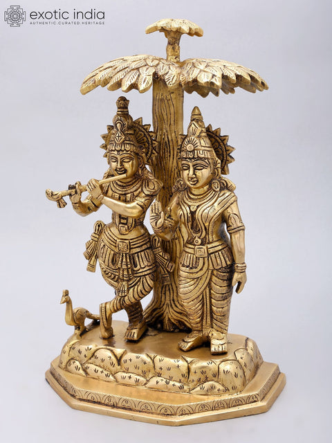 13'' Divine Radha Krishna Standing Under The Tree | Brass Statue