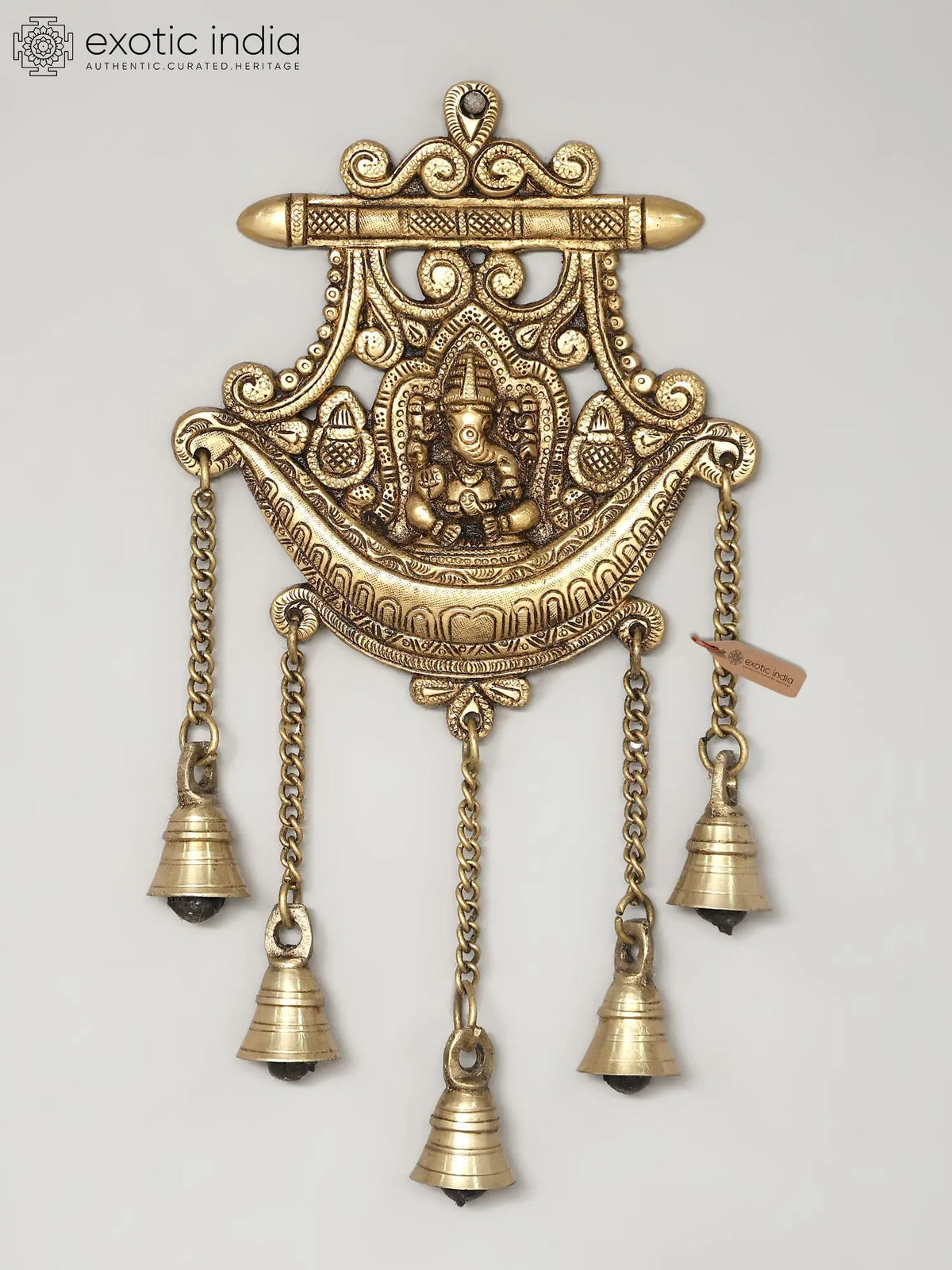 13'' Lord Ganesha Wall Hanging Bell | Auspicious Door & Temple Decor Brass Item