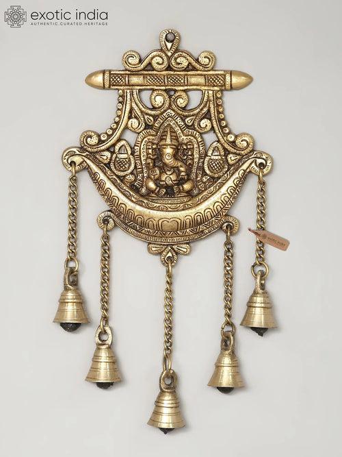 13" Lord Ganesha Brass Wall Hanging Bell for Home Pooja