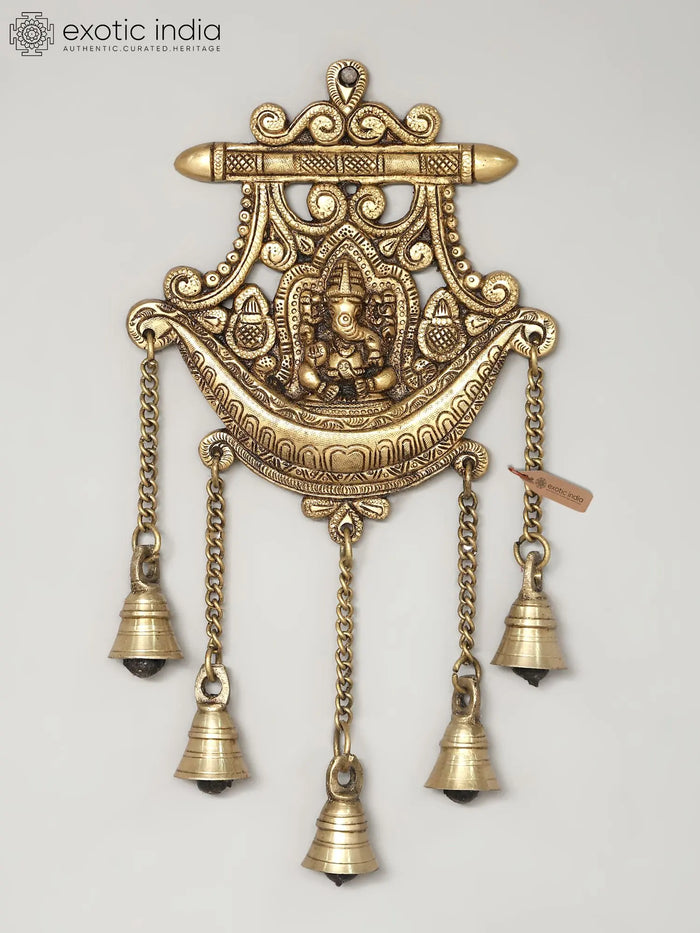 13'' Lord Ganesha Wall Hanging Bell | Auspicious Door & Temple Decor Brass Item