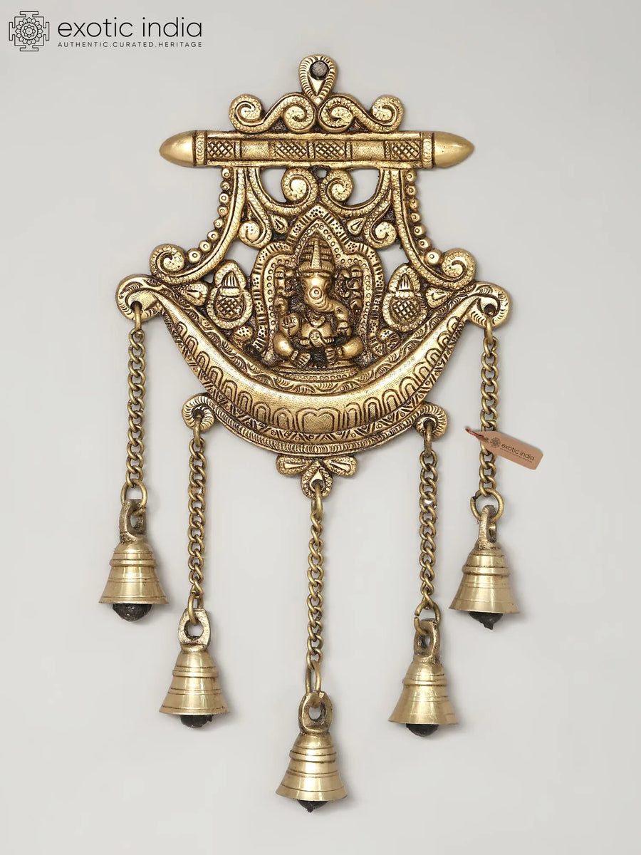 13" Lord Ganesha Brass Wall Hanging Bell for Home Pooja