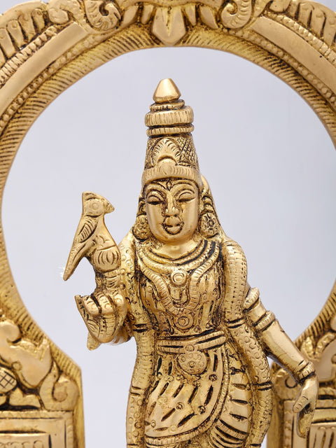 11'' Standing Goddess Meenakshi with Kirtimukha Prabhavali | Brass Statue