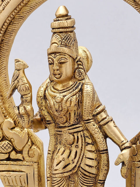 11'' Standing Goddess Meenakshi with Kirtimukha Prabhavali | Brass Statue