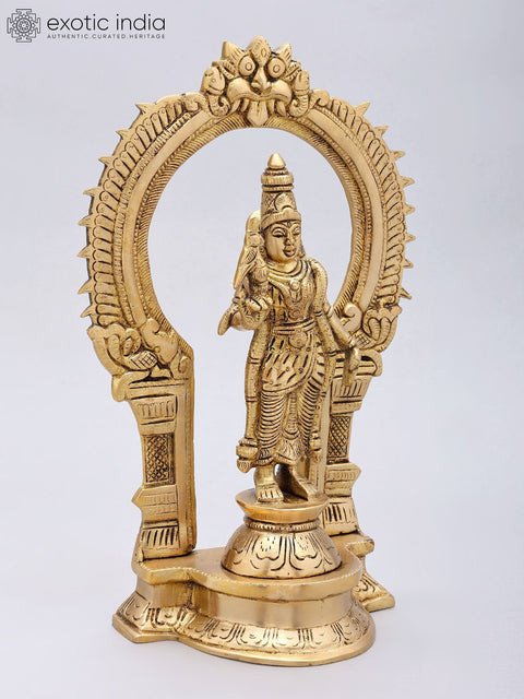 11'' Standing Goddess Meenakshi with Kirtimukha Prabhavali | Brass Statue