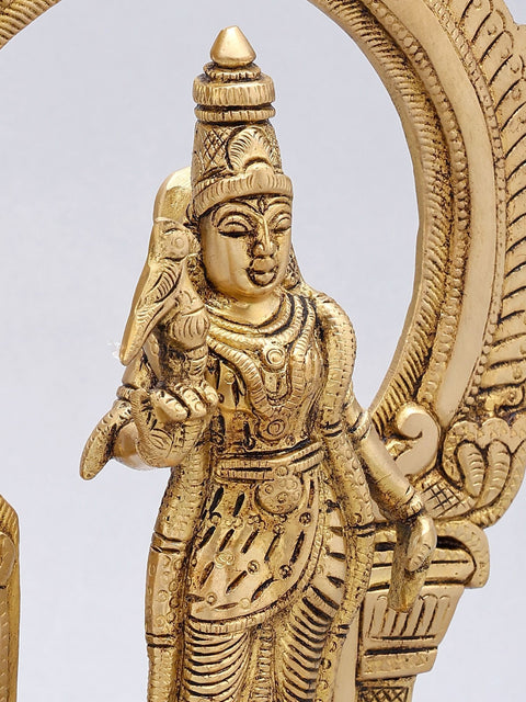 11'' Standing Goddess Meenakshi with Kirtimukha Prabhavali | Brass Statue