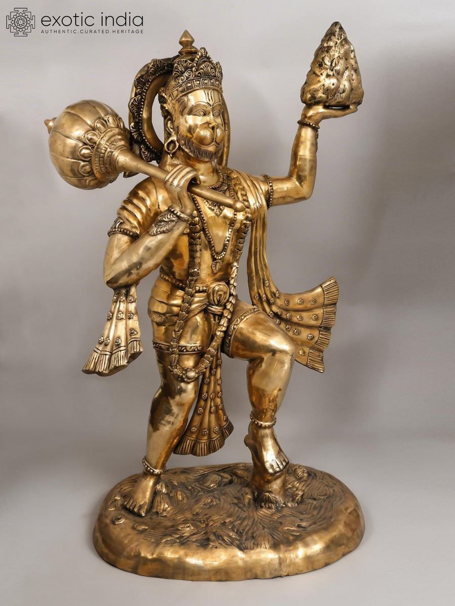 60" Large Lord Hanuman Holding Sanjivani Brass Statue for Pooja