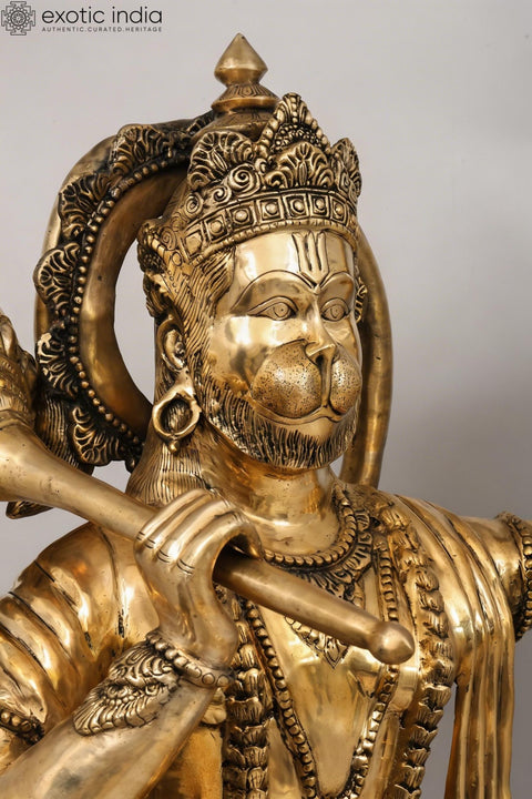 60" Large Lord Hanuman Holding Sanjivani | Brass Statue