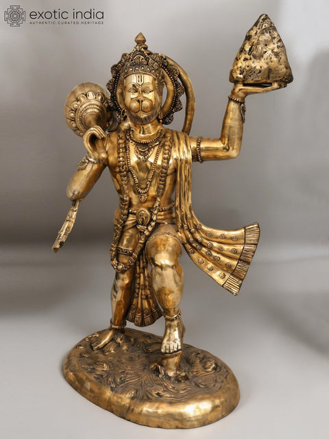 60" Large Lord Hanuman Holding Sanjivani | Brass Statue