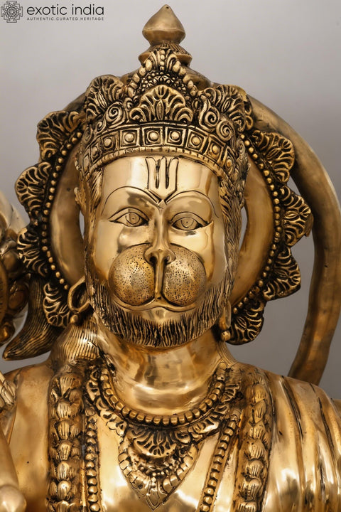 60" Large Lord Hanuman Holding Sanjivani | Brass Statue