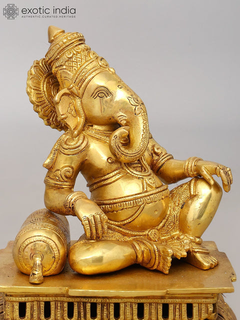 12" Resting Lord Ganesha | Brass Idol