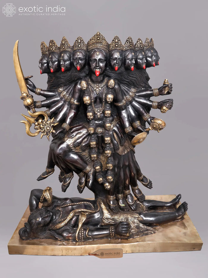 46" Large Brass Goddess Mahakali Fierce Multi-Armed Statue Home Decor