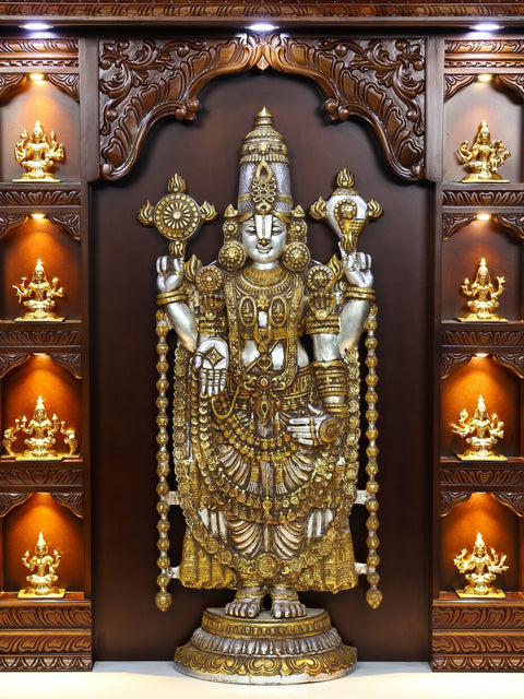 80" Ashtalakshmi Design Grand Temple with Tirupati Balaji (Venkateshvara) Idol in Brass