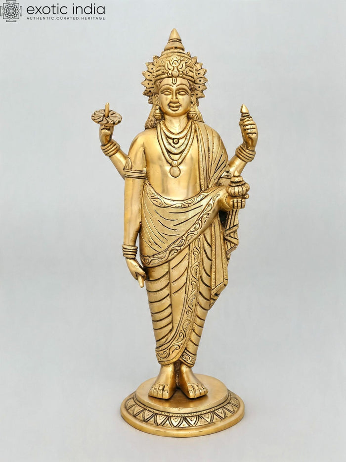 17" Dhanvantari Handmade Brass Statue - Hindu God of Medicine
