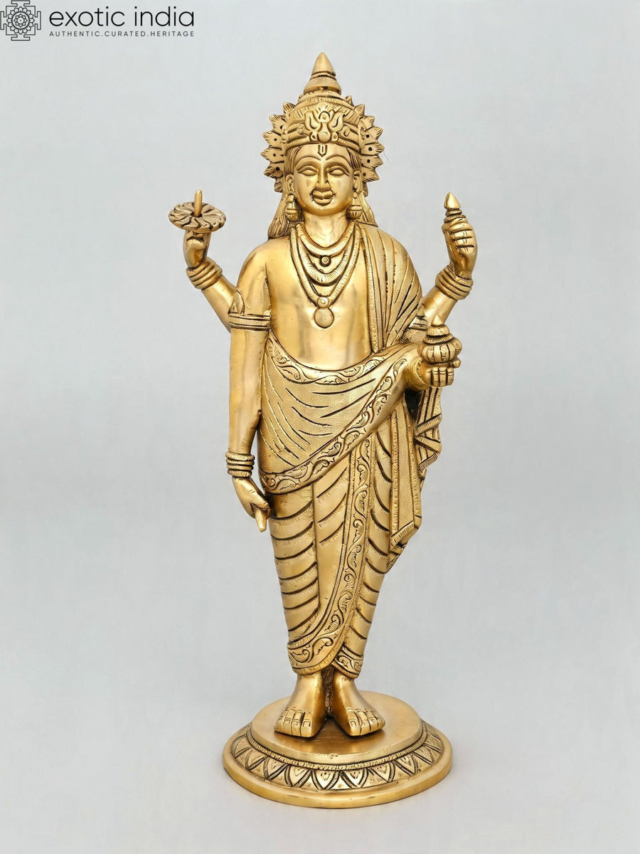 17" Dhanvantari Handmade Brass Statue - Hindu God of Medicine