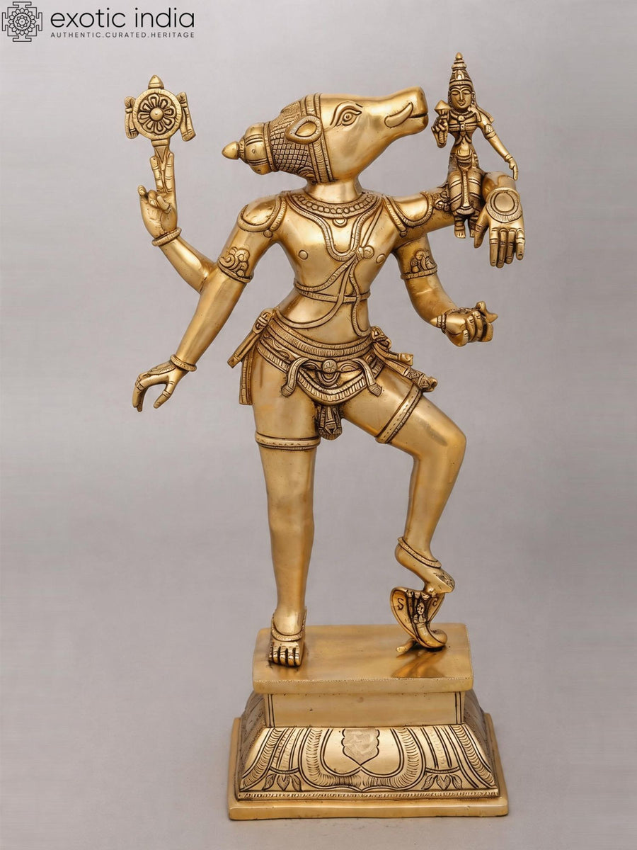 24" Standing Lord Varaha with Lakshmi Brass Statue for Pooja