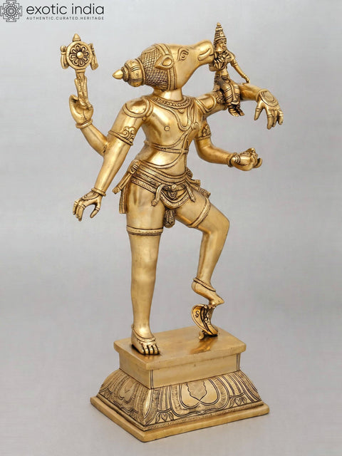 24'' Standing Lord Varaha with Devi Lakshmi | Sacred Vaishnav Spiritual Idol | Brass Statue