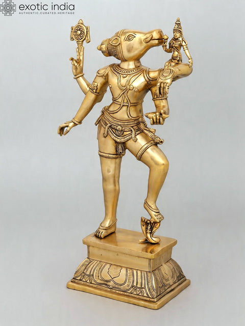 24'' Standing Lord Varaha with Devi Lakshmi | Sacred Vaishnav Spiritual Idol | Brass Statue