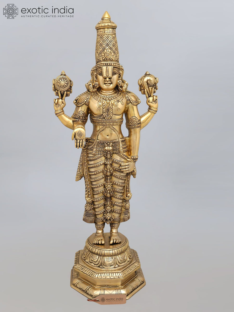 33" Large Standing Lord Venkateshvara Brass Statue for Home Pooja