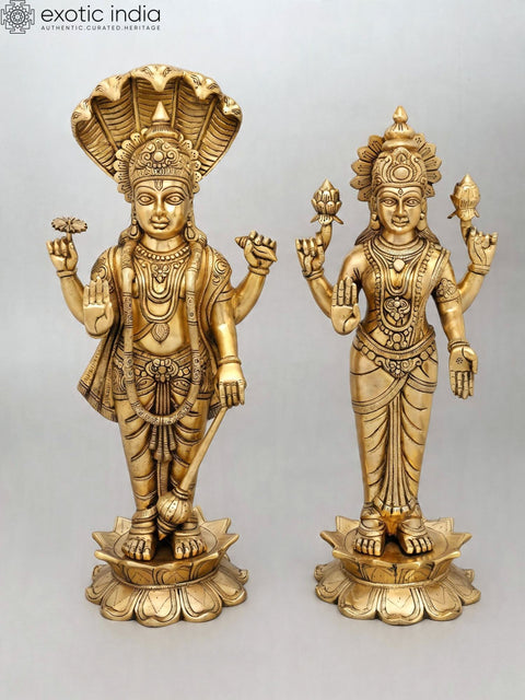 23" Standing Lakshmi-Narayan (Vishnu-Lakshmi) | Pair of Brass Statues