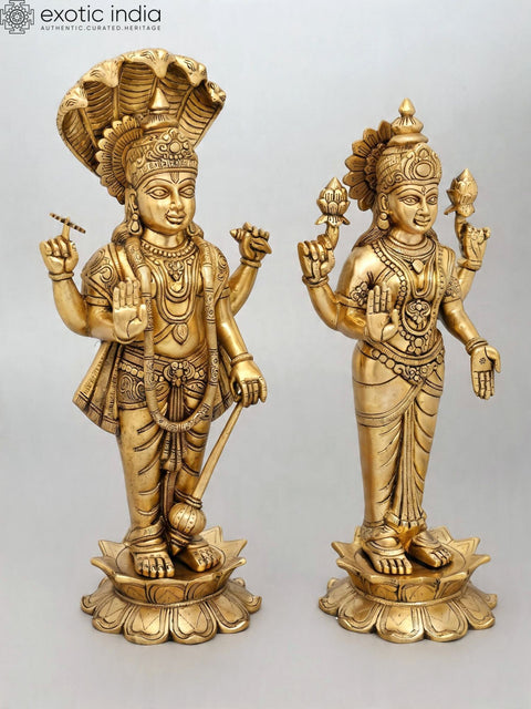 23" Standing Lakshmi-Narayan (Vishnu-Lakshmi) | Pair of Brass Statues